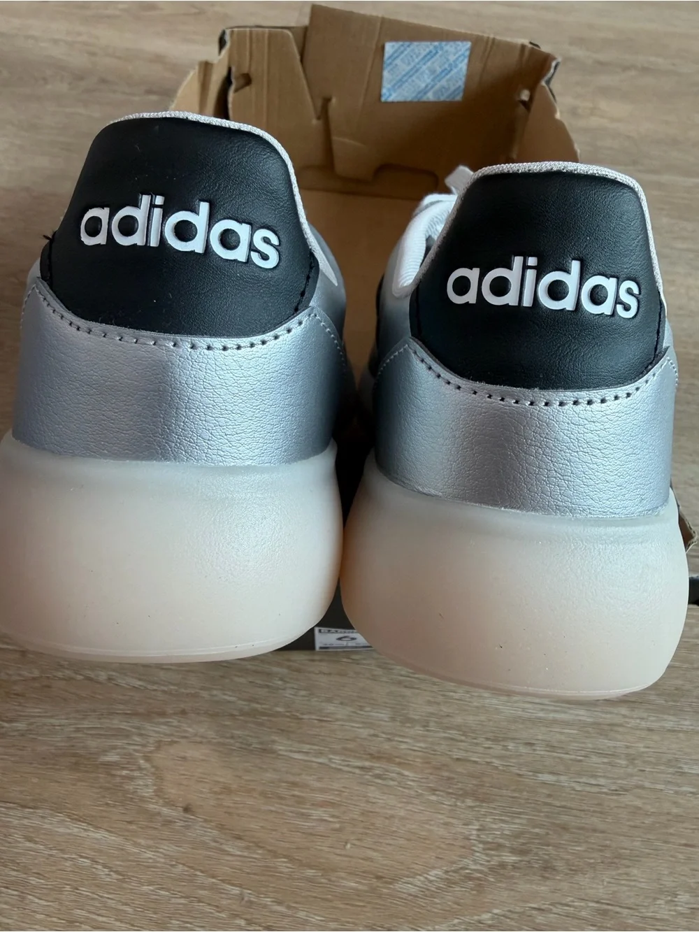 adidas Women Silver Sneakers with Black Stripes